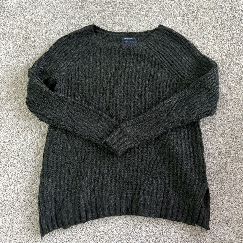 American Eagle Outfitters Sweater Womens S Gray Ribbed Knit Crew Neck Pullover